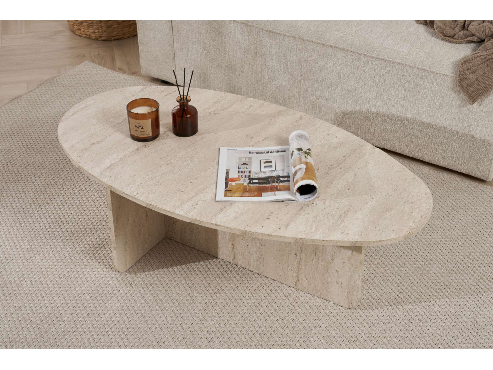 Orba" wooden coffee table - 120 x 65 x 40 cm - Travertine