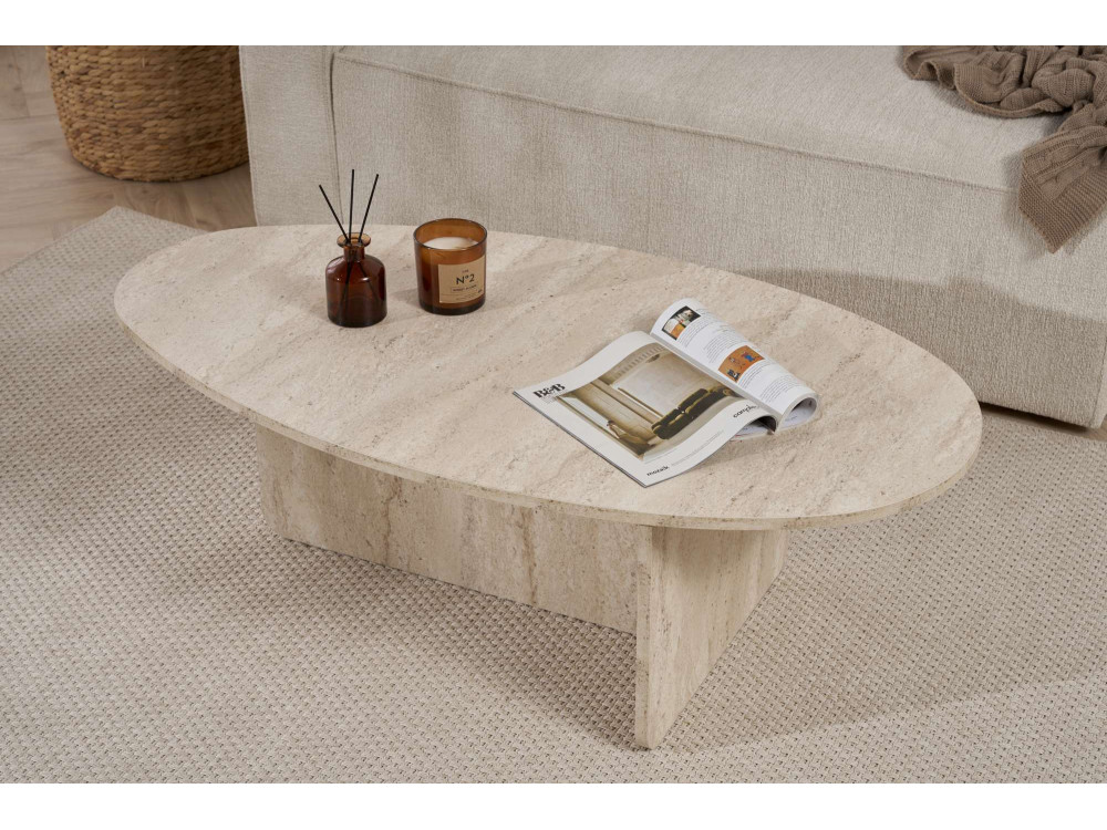 Orba" wooden coffee table - 120 x 65 x 40 cm - Travertine