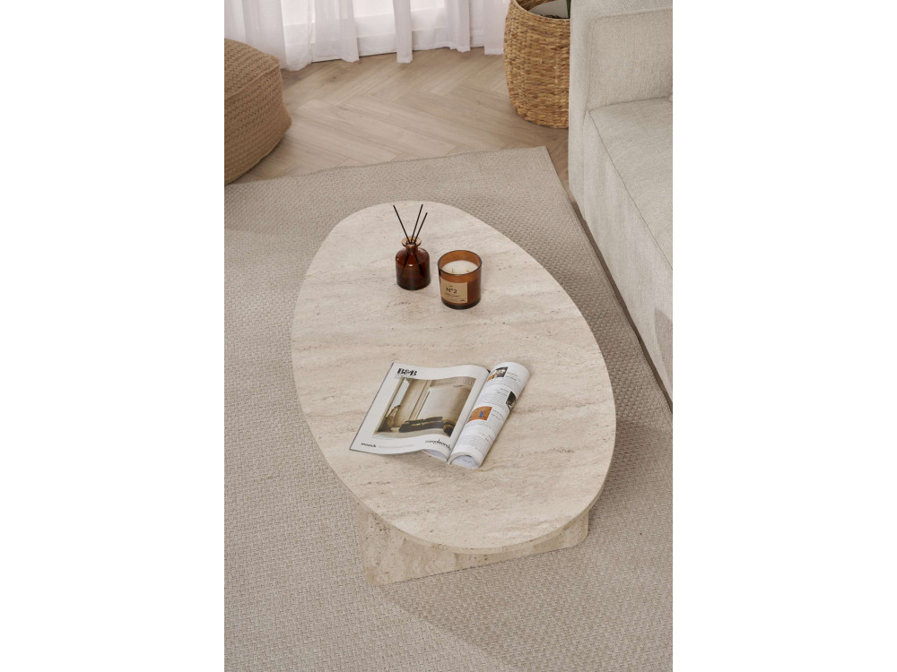 Orba" wooden coffee table - 120 x 65 x 40 cm - Travertine