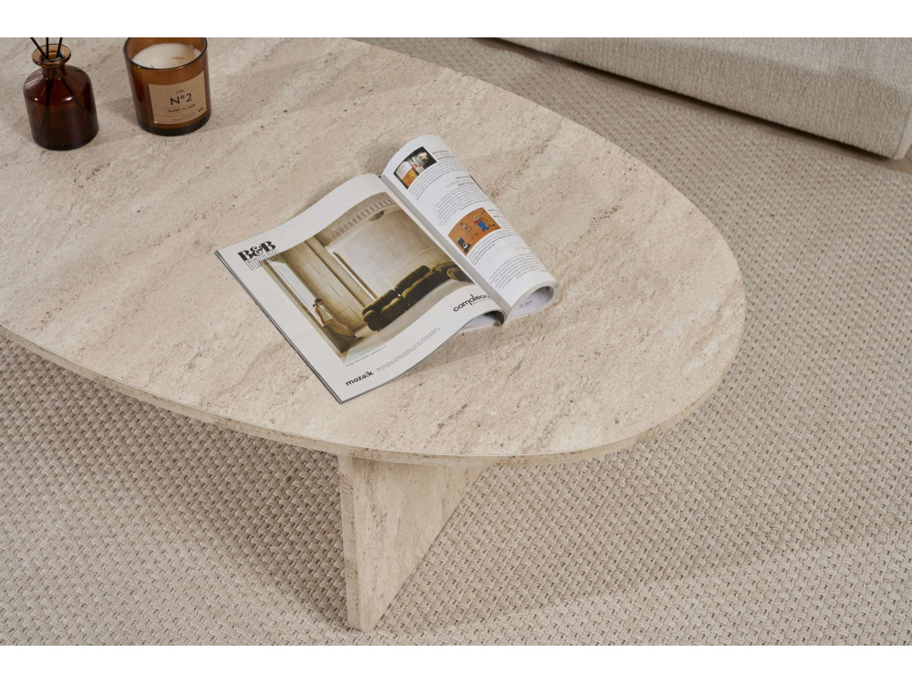 Orba" wooden coffee table - 120 x 65 x 40 cm - Travertine