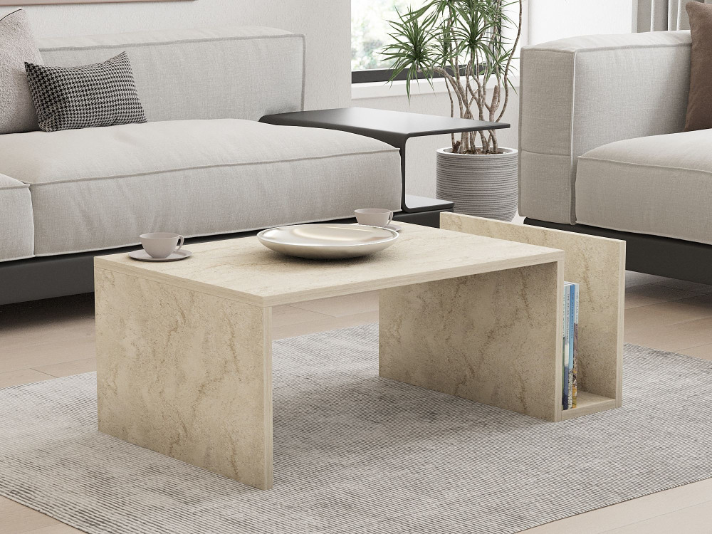 Memo" wooden coffee table - 86 x 50 x 32 cm - Travertine