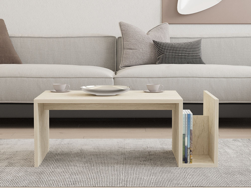 Memo" wooden coffee table - 86 x 50 x 32 cm - Travertine