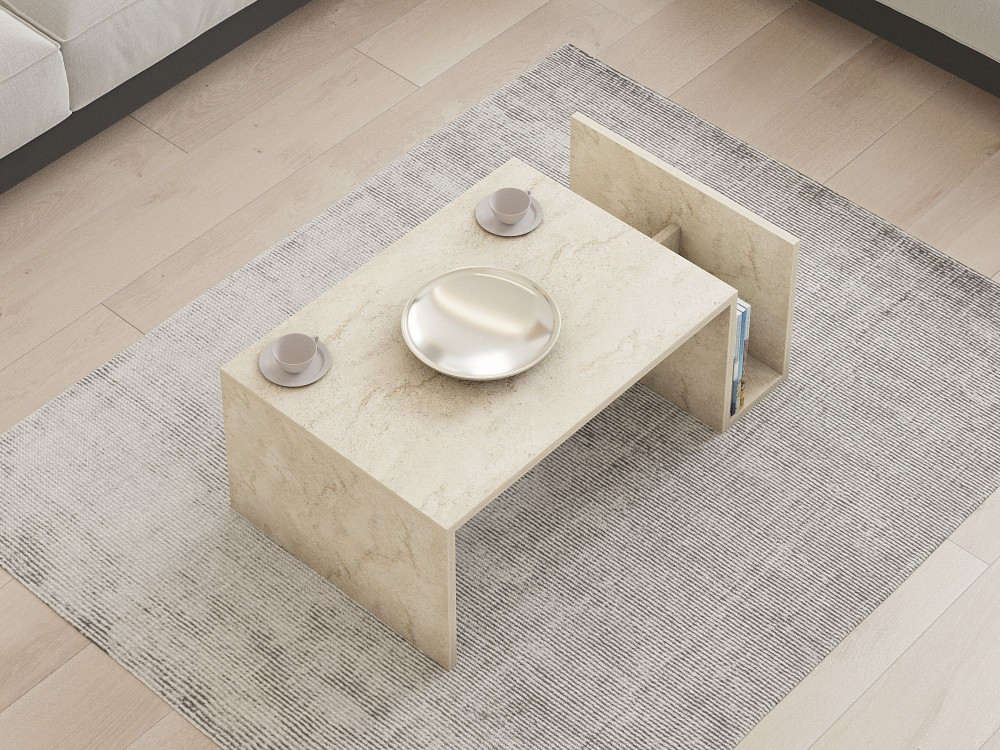 Memo" wooden coffee table - 86 x 50 x 32 cm - Travertine