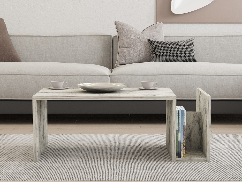 Memo" wooden coffee table - 86 x 50 x 32 cm - Freesia marble