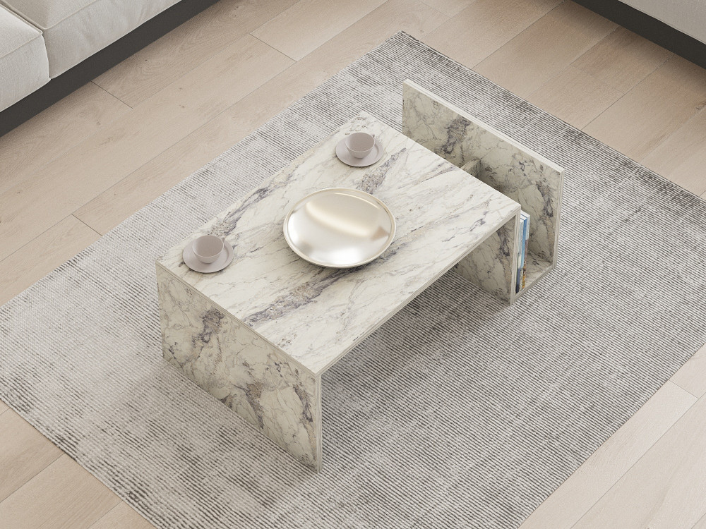 Memo" wooden coffee table - 86 x 50 x 32 cm - Freesia marble