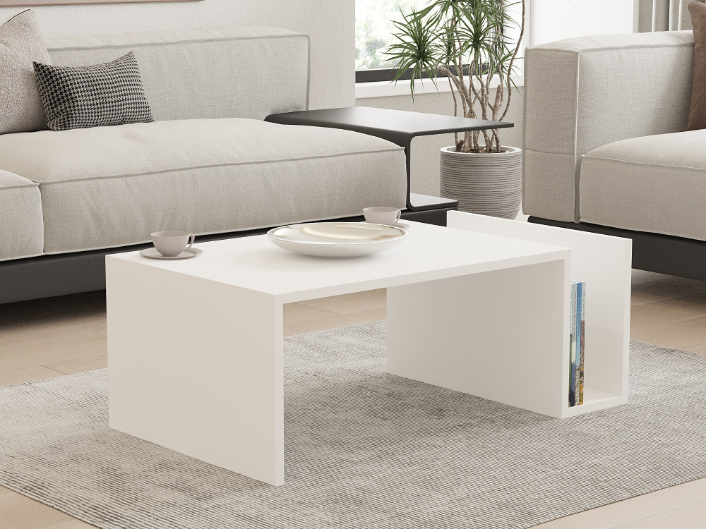 Memo" wooden coffee table - 86 x 50 x 32 cm - White