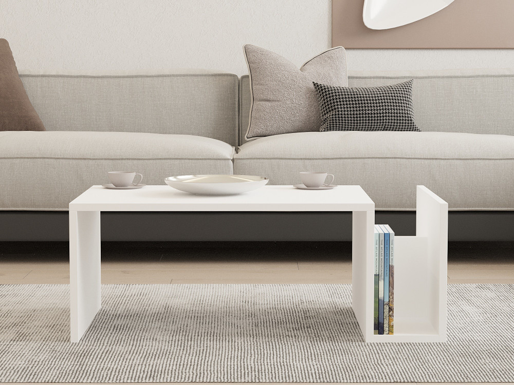 Memo" wooden coffee table - 86 x 50 x 32 cm - White