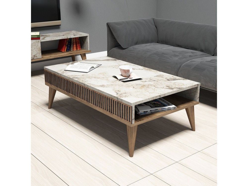 Milan" wooden coffee table - 105 x 60 x 34 cm - WalnutWhite