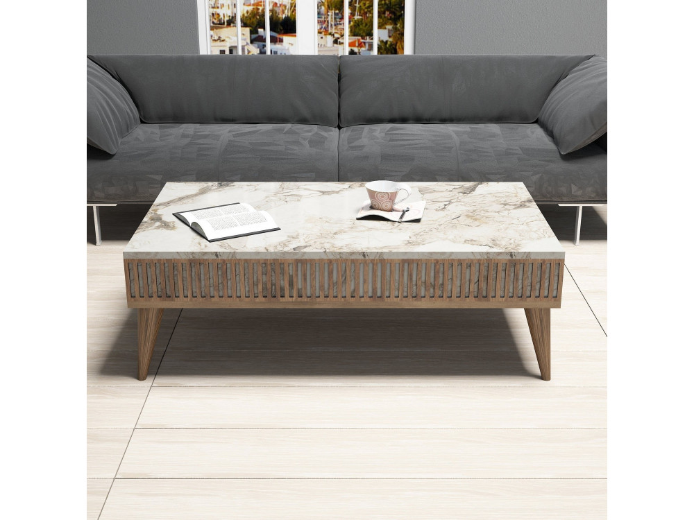 Milan" wooden coffee table - 105 x 60 x 34 cm - WalnutWhite