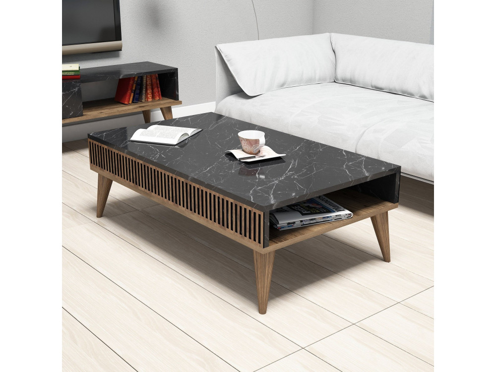 Milan" wooden coffee table - 105 x 60 x 34 cm - Walnut, Black