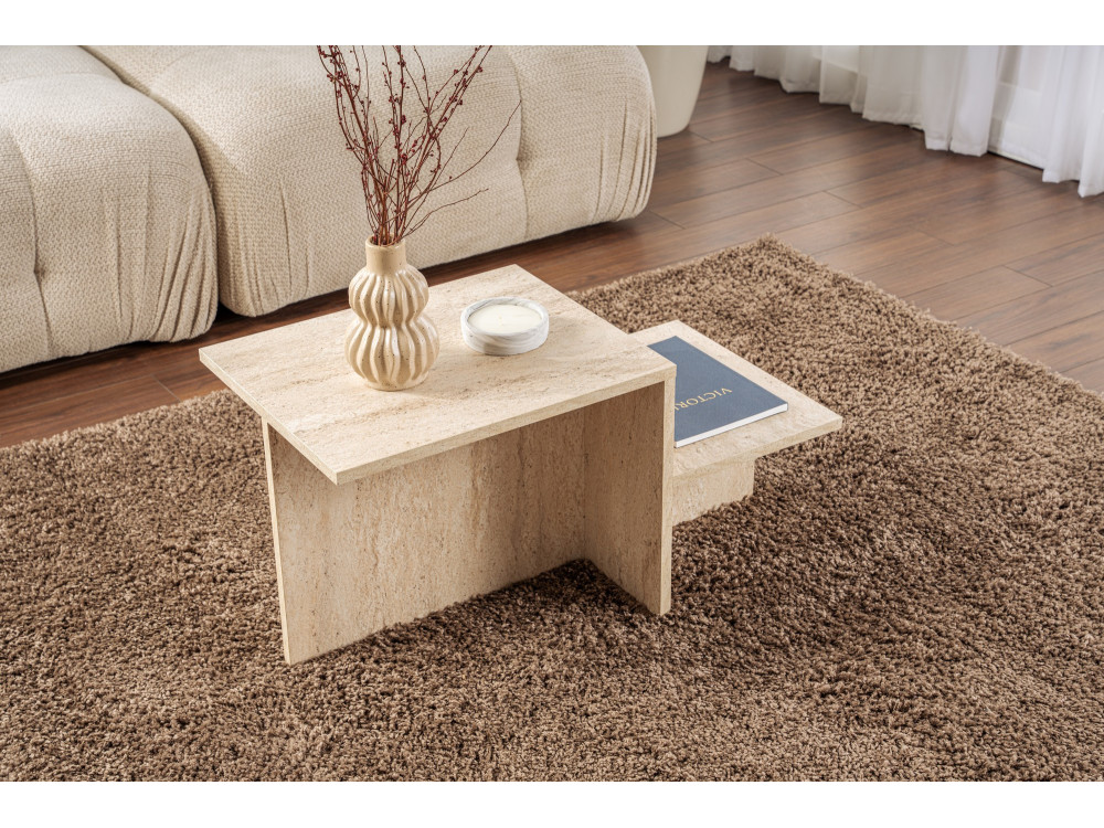 Harmony" wooden coffee table - 80 x 40 x 40 cm - Travertine