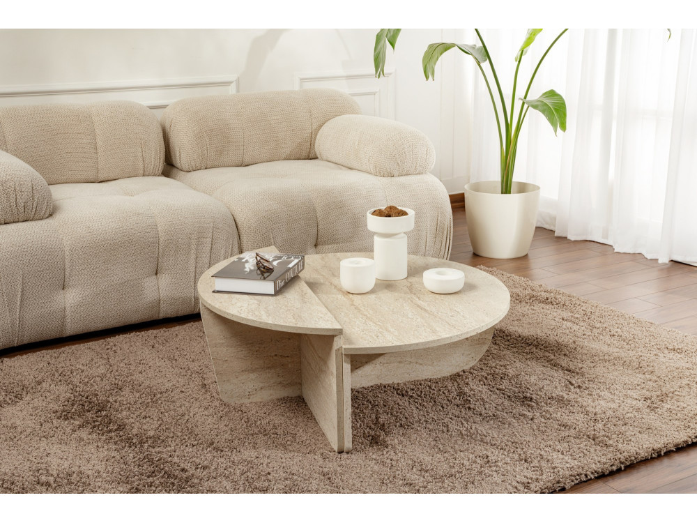 Orion" wooden coffee table - 90 x 60 x 30 cm - Travertine