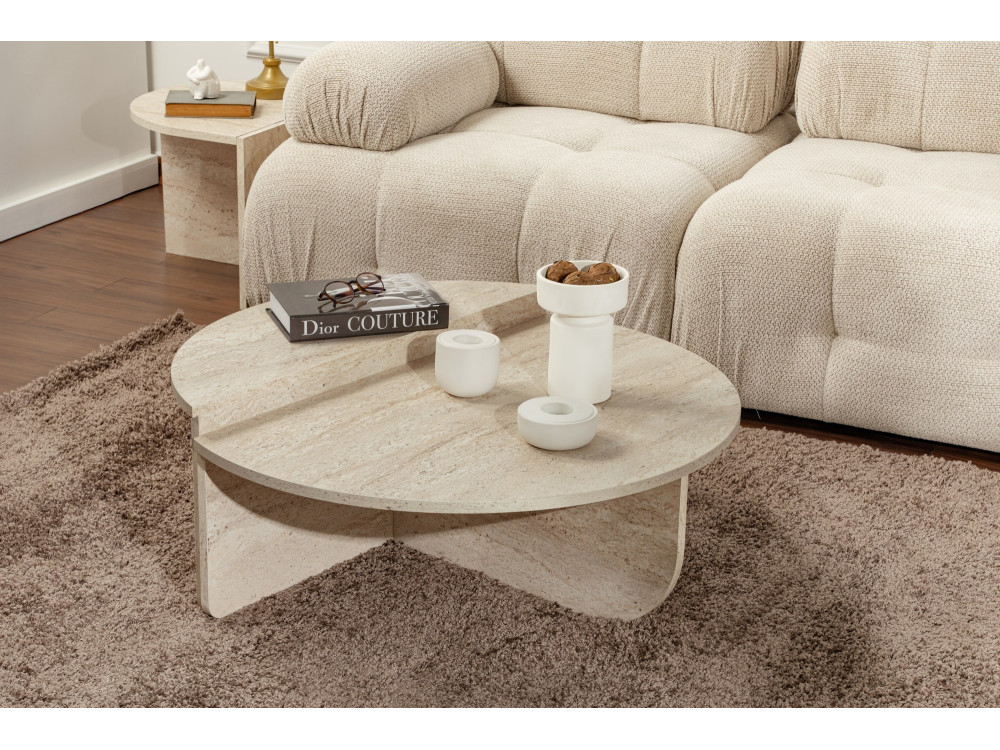 Orion" wooden coffee table - 90 x 60 x 30 cm - Travertine