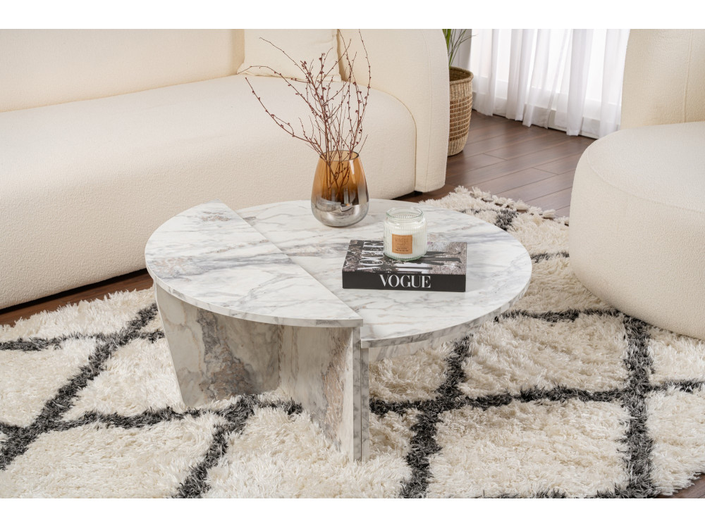 Orion" wooden coffee table 90 x 60 x 30 cm - Freesia marble
