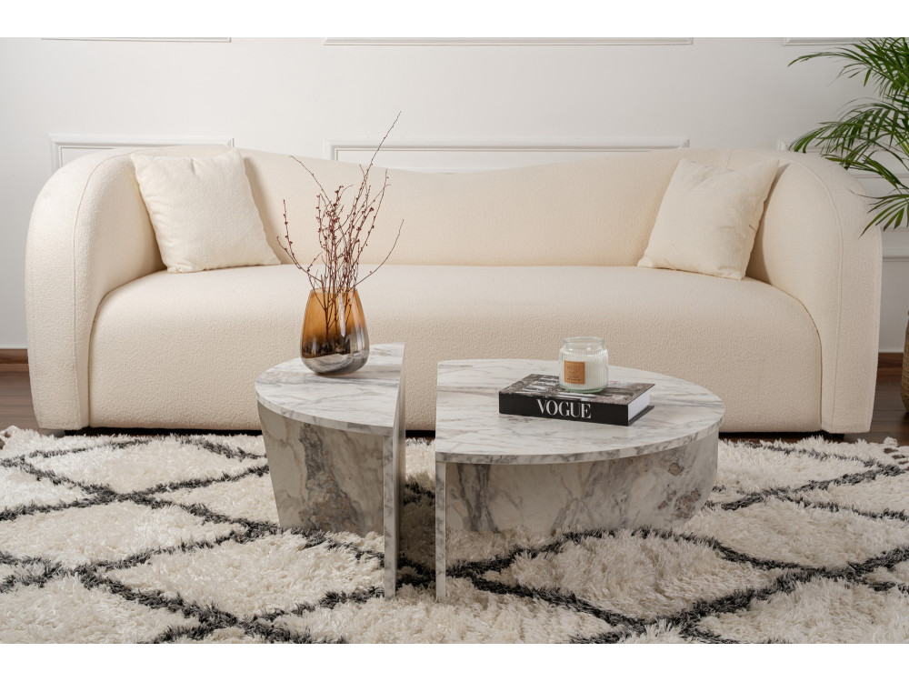 Orion" wooden coffee table 90 x 60 x 30 cm - Freesia marble