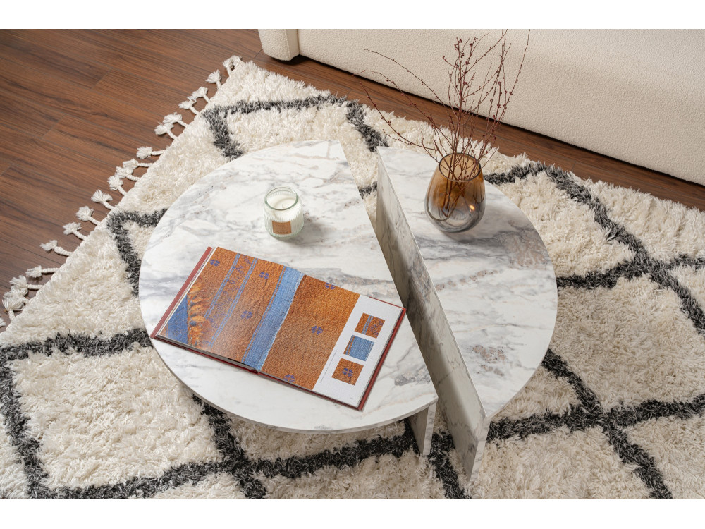 Orion" wooden coffee table 90 x 60 x 30 cm - Freesia marble