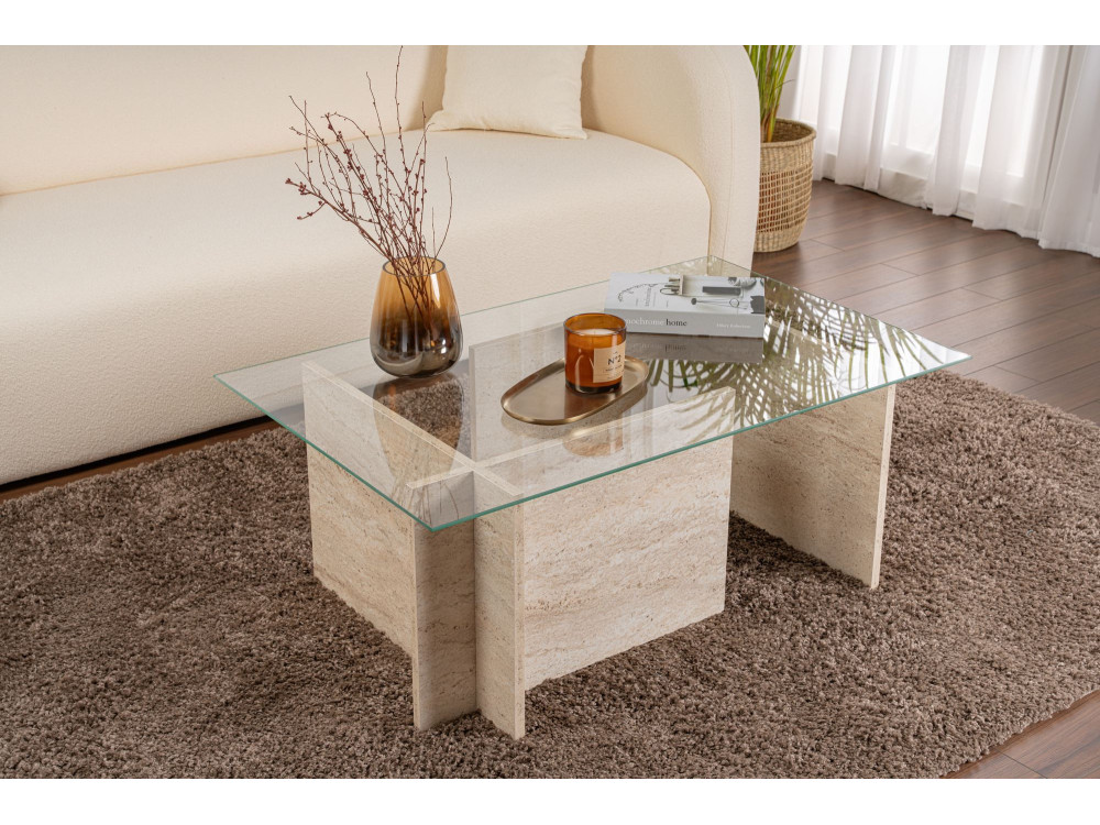 Vetrino" wooden coffee table - 105 x 65 x 40 cm - Travertine