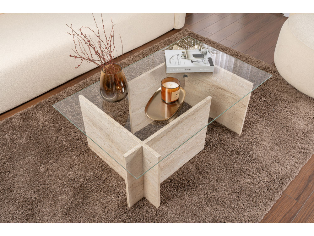 Vetrino" wooden coffee table - 105 x 65 x 40 cm - Travertine