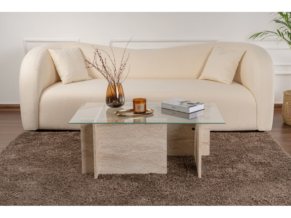 Vetrino" wooden coffee table - 105 x 65 x 40 cm - Travertine