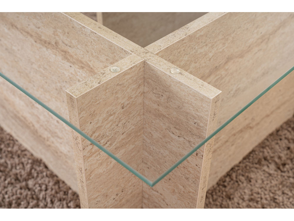Vetrino" wooden coffee table - 105 x 65 x 40 cm - Travertine