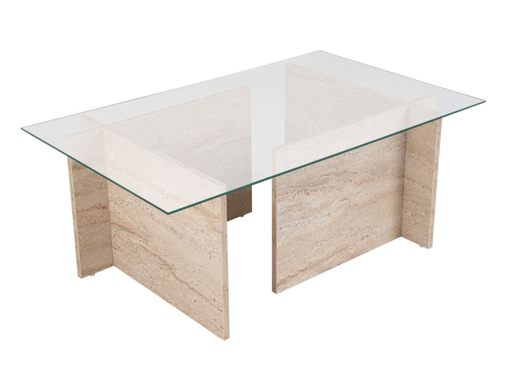 Vetrino" wooden coffee table - 105 x 65 x 40 cm - Travertine