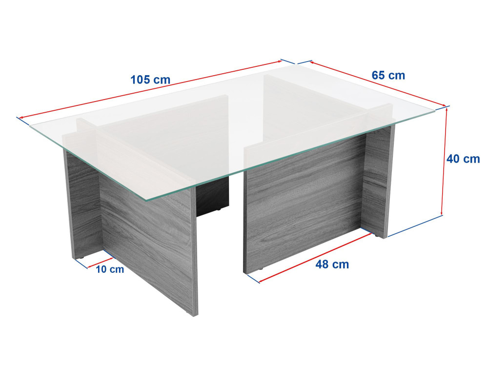 Vetrino" glass coffee table 105 x 65 x 40 cm - Grey