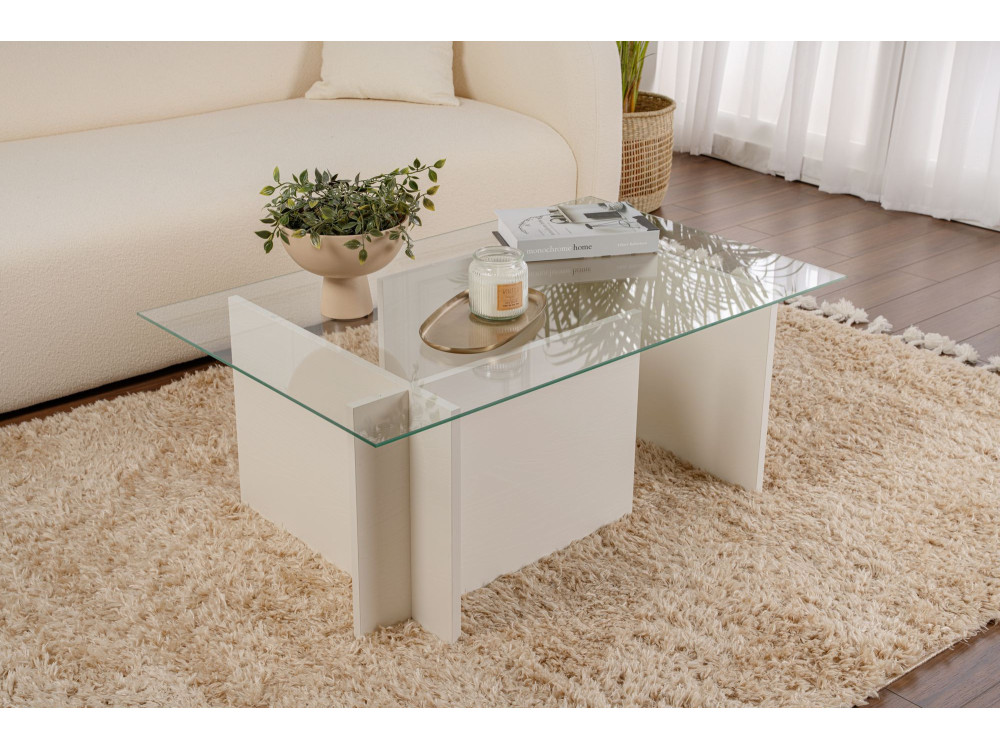 Vetrino" glass coffee table 105 x 65 x 40 cm - White wood