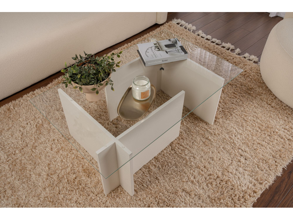 Vetrino" glass coffee table 105 x 65 x 40 cm - White wood