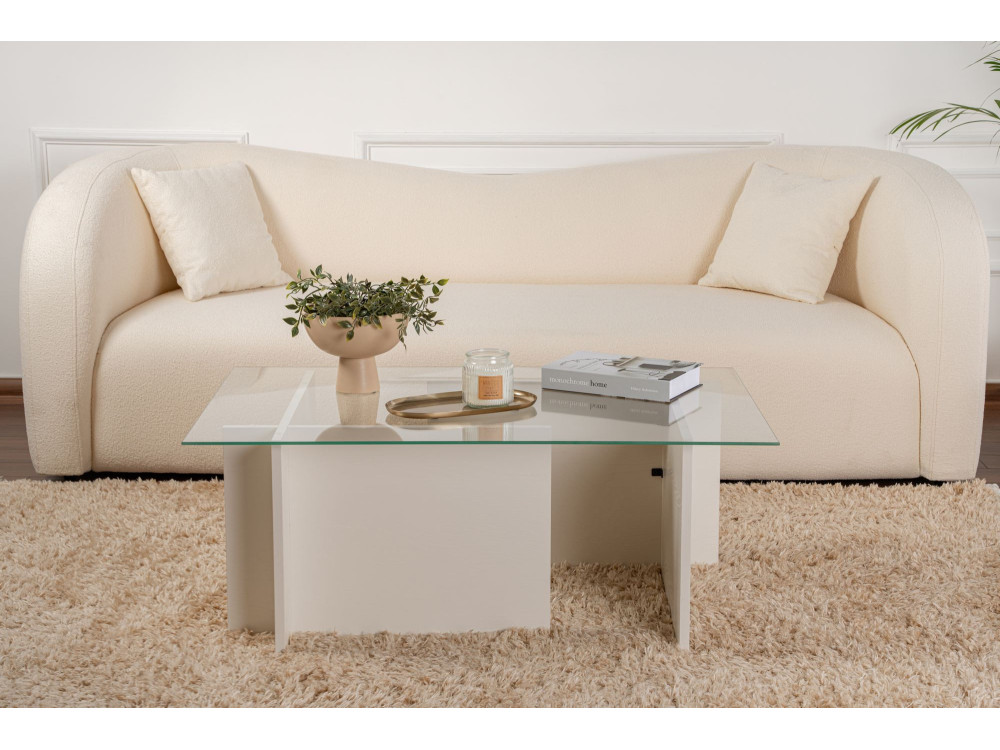 Vetrino" glass coffee table 105 x 65 x 40 cm - White wood