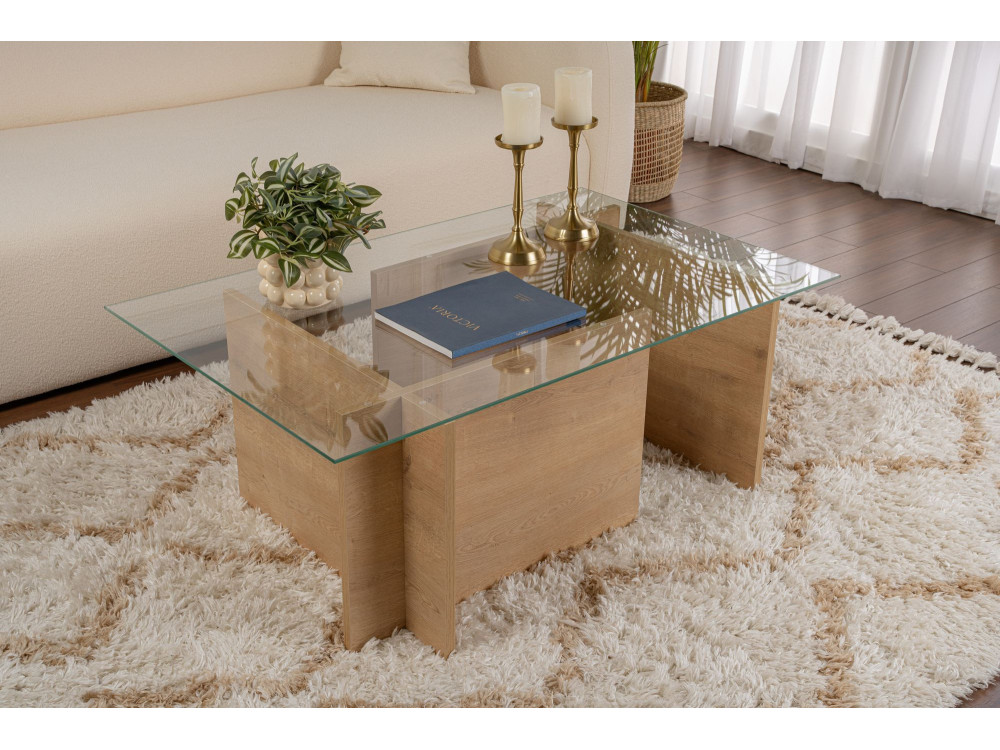 Vetrino" glass coffee table 105 x 65 x 40 cm - Honey oak