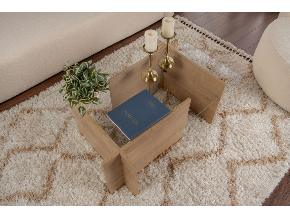 Vetrino" glass coffee table 105 x 65 x 40 cm - Honey oak
