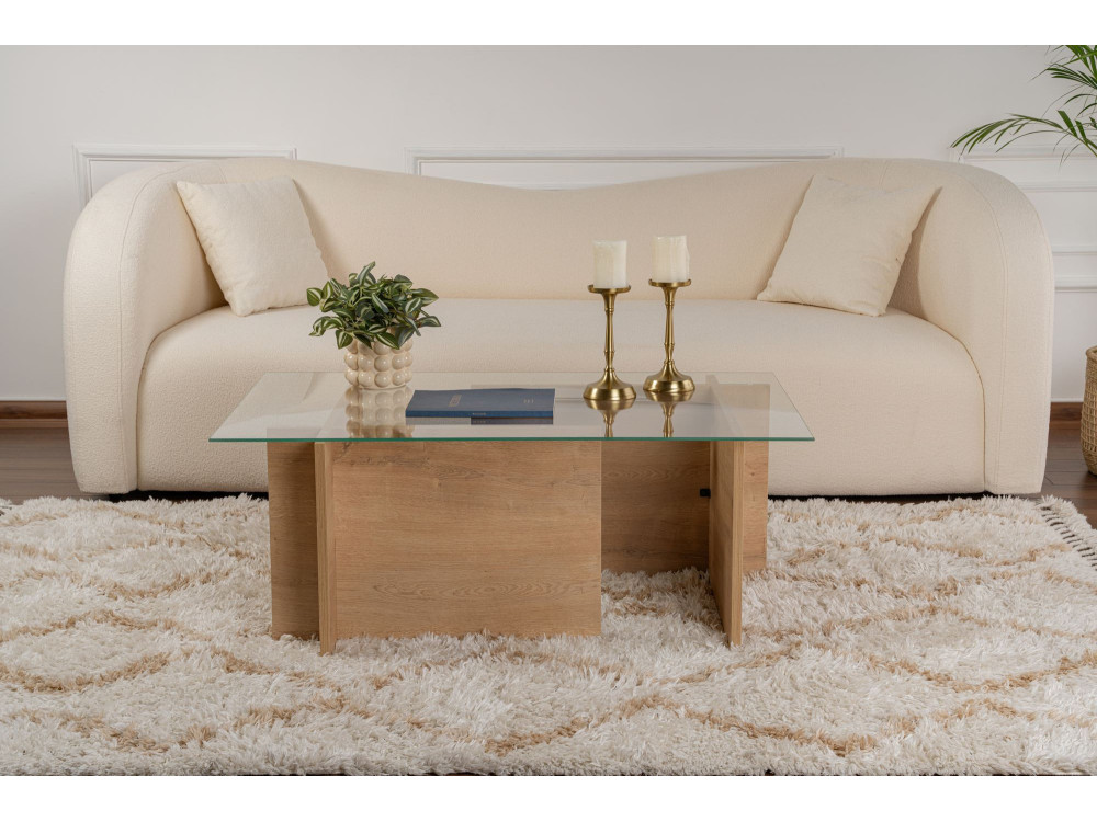 Vetrino" glass coffee table 105 x 65 x 40 cm - Honey oak
