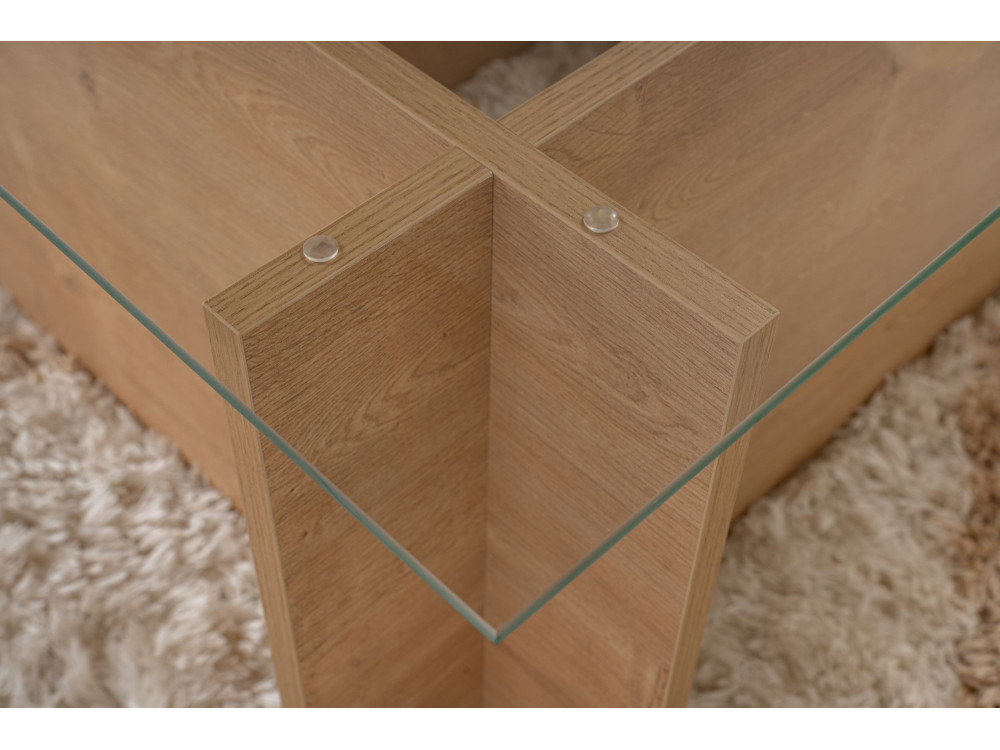 Vetrino" glass coffee table 105 x 65 x 40 cm - Honey oak