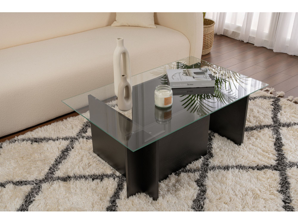 Vetrino" glass coffee table 105 x 65 x 40 cm - Black wood