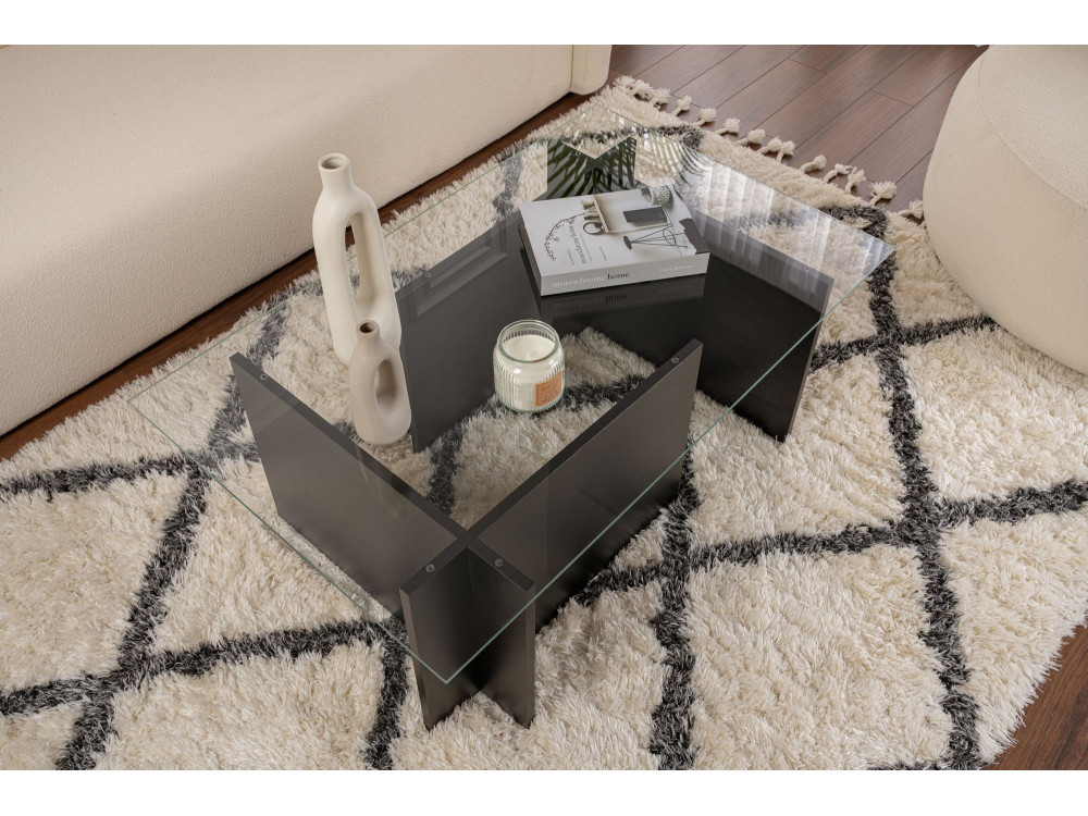 Vetrino" glass coffee table 105 x 65 x 40 cm - Black wood