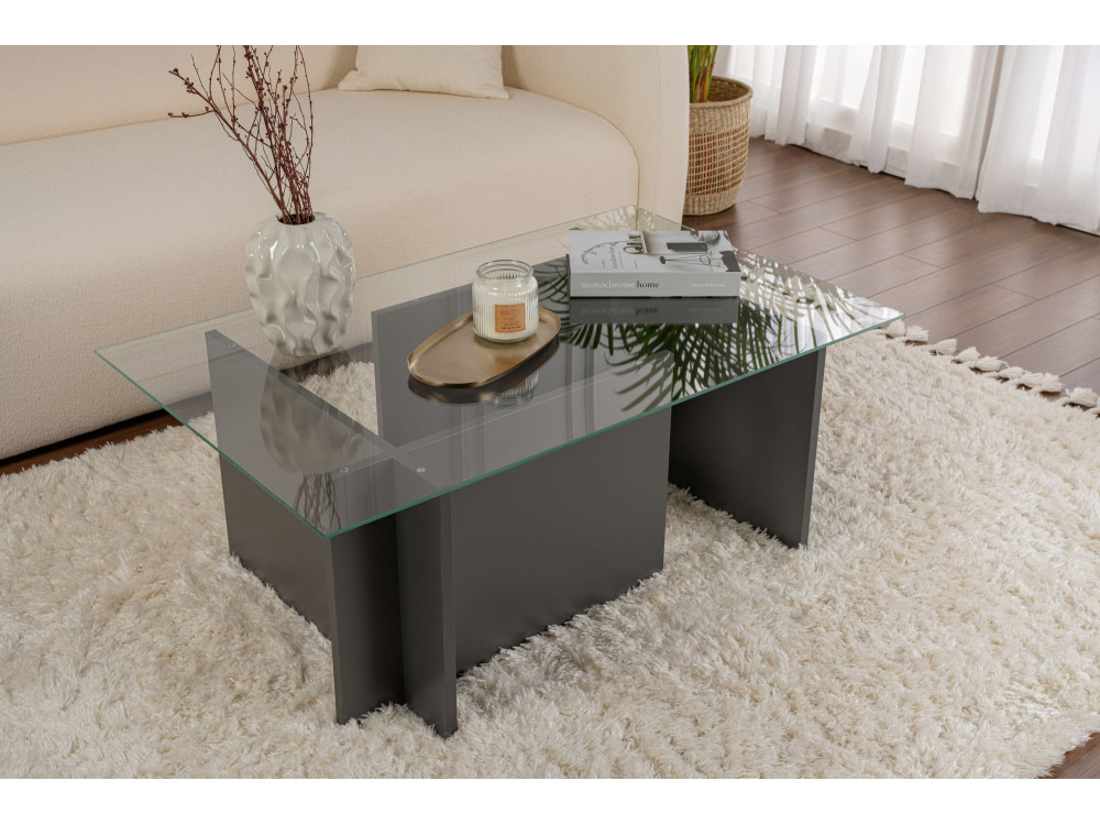 Vetrino" glass coffee table 105 x 65 x 40 cm - Anthracite