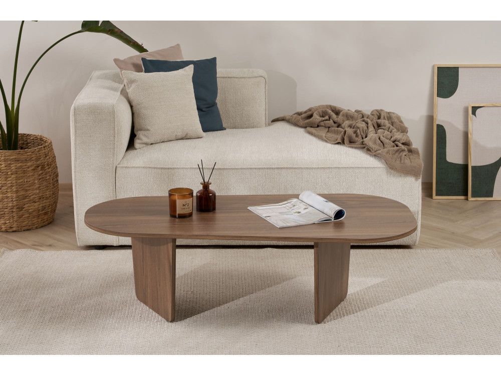 Ovalis" wooden coffee table - 130 x 65 x 40 cm - Walnut
