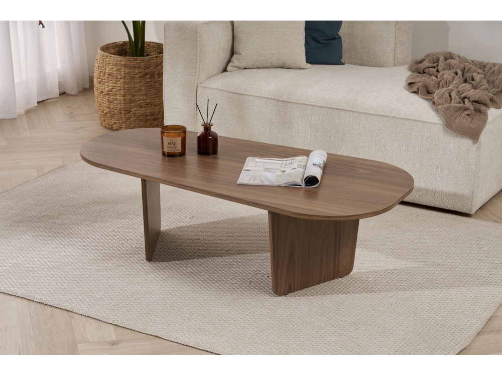 Ovalis" wooden coffee table - 130 x 65 x 40 cm - Walnut
