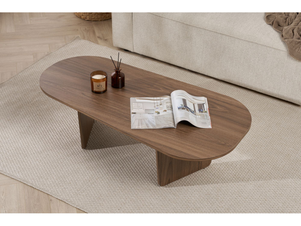 Ovalis" wooden coffee table - 130 x 65 x 40 cm - Walnut