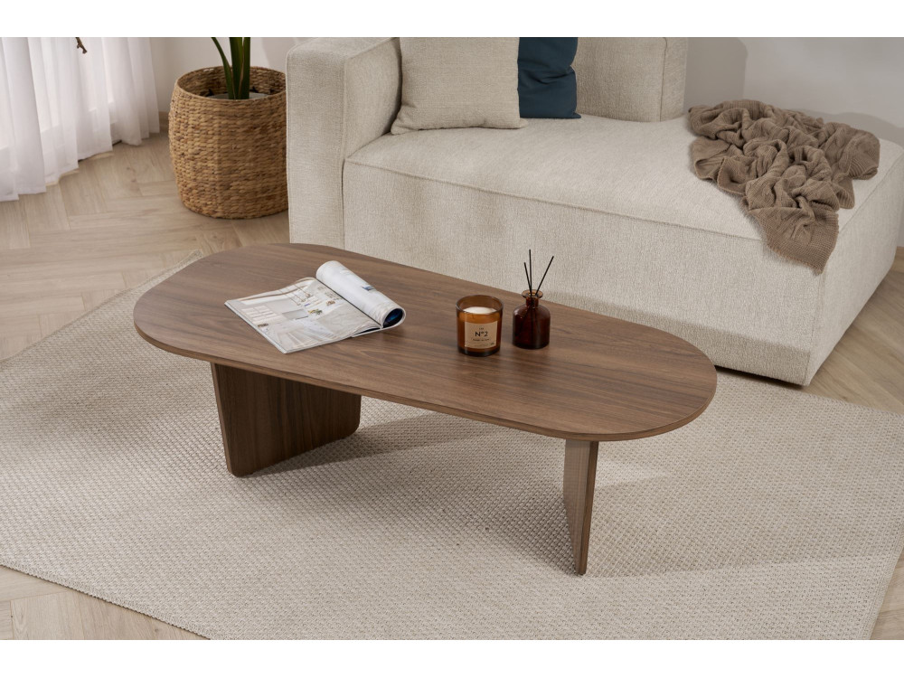 Ovalis" wooden coffee table - 130 x 65 x 40 cm - Walnut