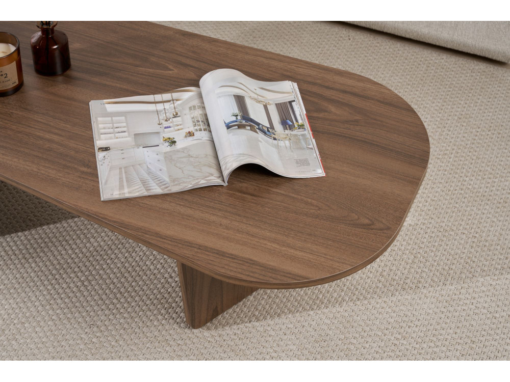 Ovalis" wooden coffee table - 130 x 65 x 40 cm - Walnut