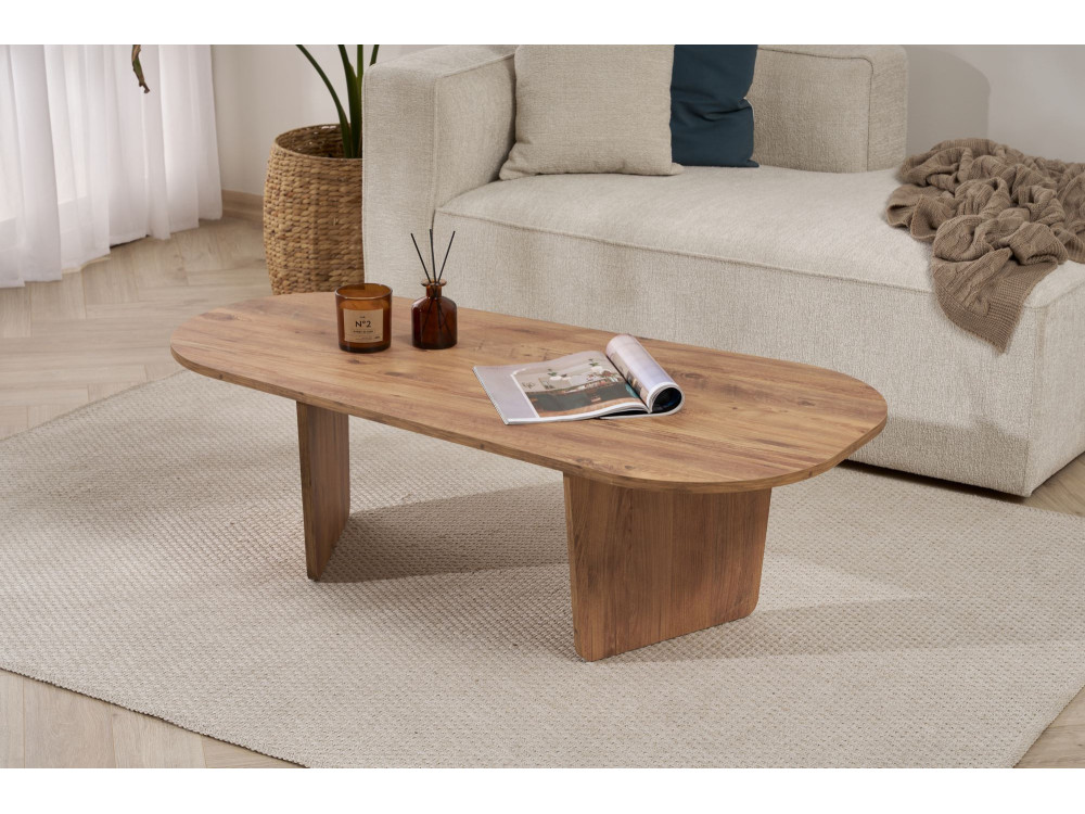 Ovalis" wooden coffee table - 130 x 65 x 40 cm - Atlantic pine