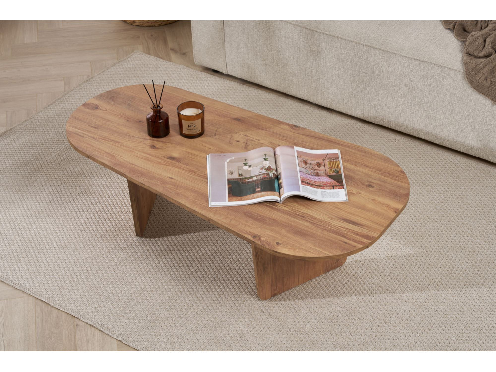 Ovalis" wooden coffee table - 130 x 65 x 40 cm - Atlantic pine
