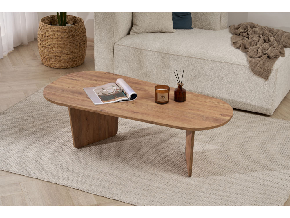 Ovalis" wooden coffee table - 130 x 65 x 40 cm - Atlantic pine