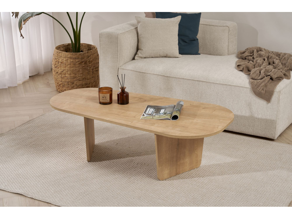 Ovalis" wooden coffee table - 130 x 65 x 40 cm - Oak