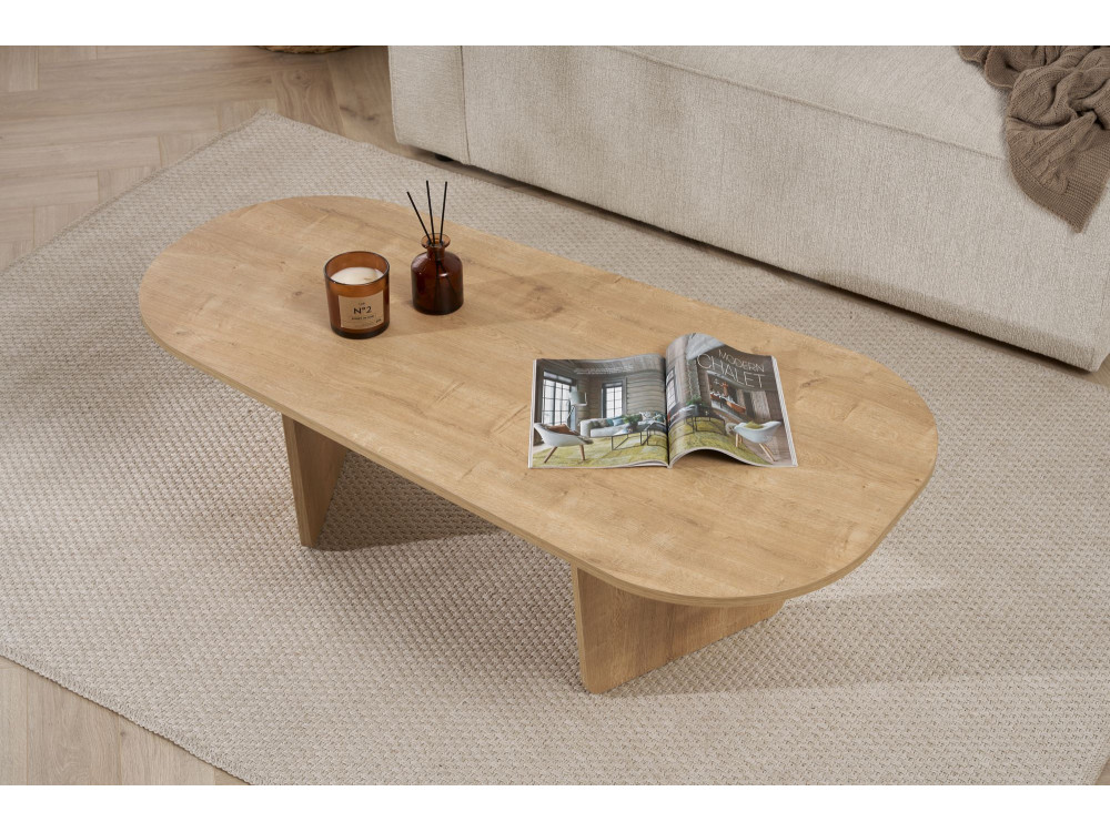Ovalis" wooden coffee table - 130 x 65 x 40 cm - Oak
