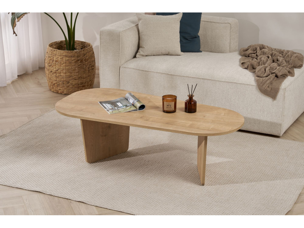 Ovalis" wooden coffee table - 130 x 65 x 40 cm - Oak