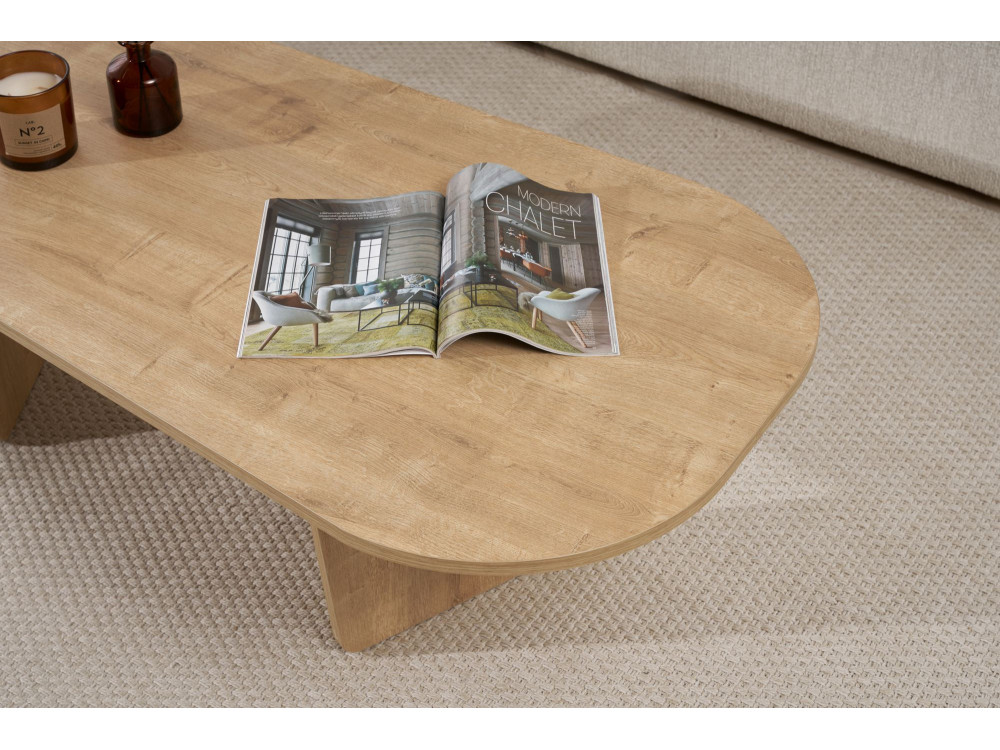 Ovalis" wooden coffee table - 130 x 65 x 40 cm - Oak