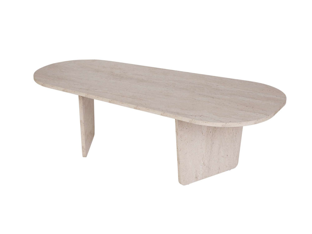 Ovalis" wooden coffee table - 130 x 65 x 40 cm - Travertine