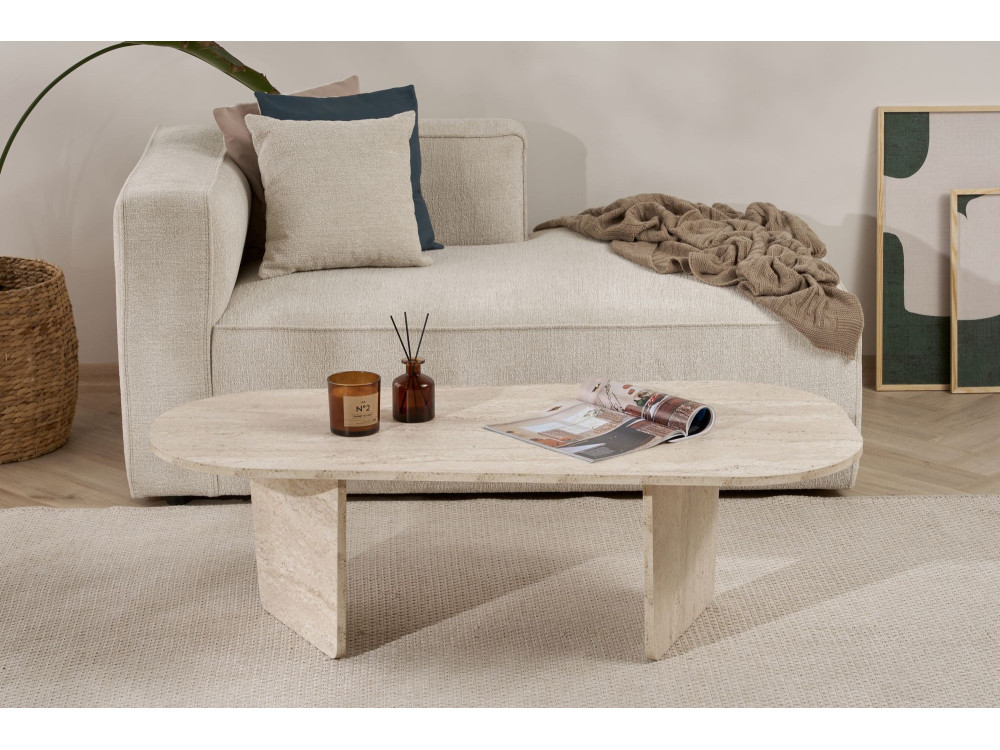 Ovalis" wooden coffee table - 130 x 65 x 40 cm - Travertine